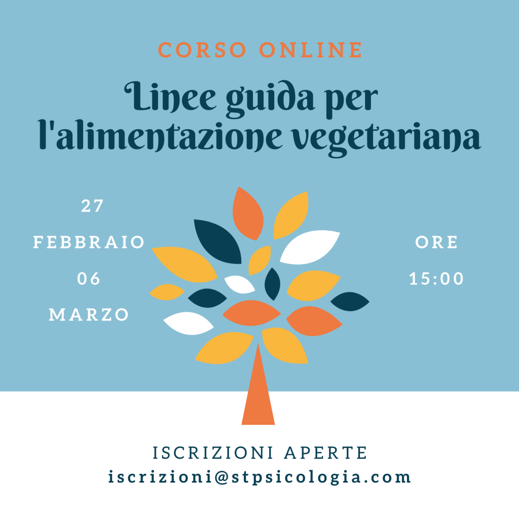 Locandina del corso online “Linee guida per l’alimentazione vegetariana”, dal 27 febbraio al 6 marzo alle ore 15:00
