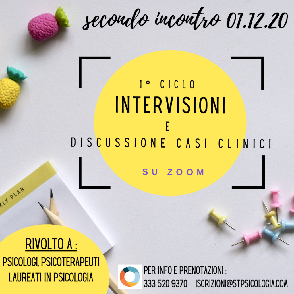Locandina del primo ciclo di intervisioni e discussione casi clinici su Zoom, secondo incontro del 1° dicembre 2020